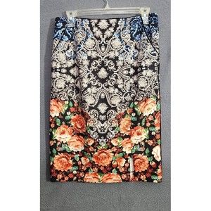 Boston Proper Woman’s Sz 8 Multicolor Paisley Floral‎ Pencil Skirt Zip Stretch
